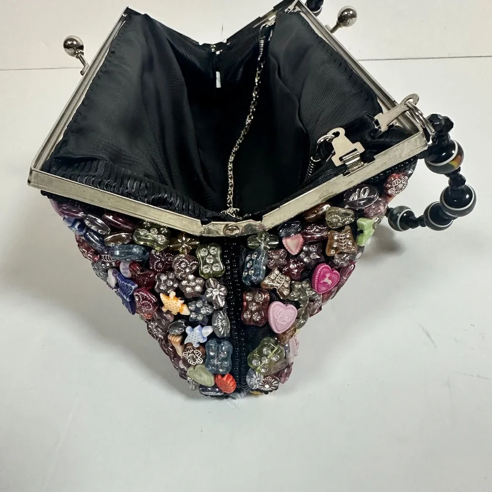 Beaded Evening‎ Clutch Colorful Kiss Lock Chain Strap Maximalist Whimsical